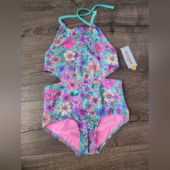 Girls floral swimsuit size 8 plus NWT - Picture 1 of 4